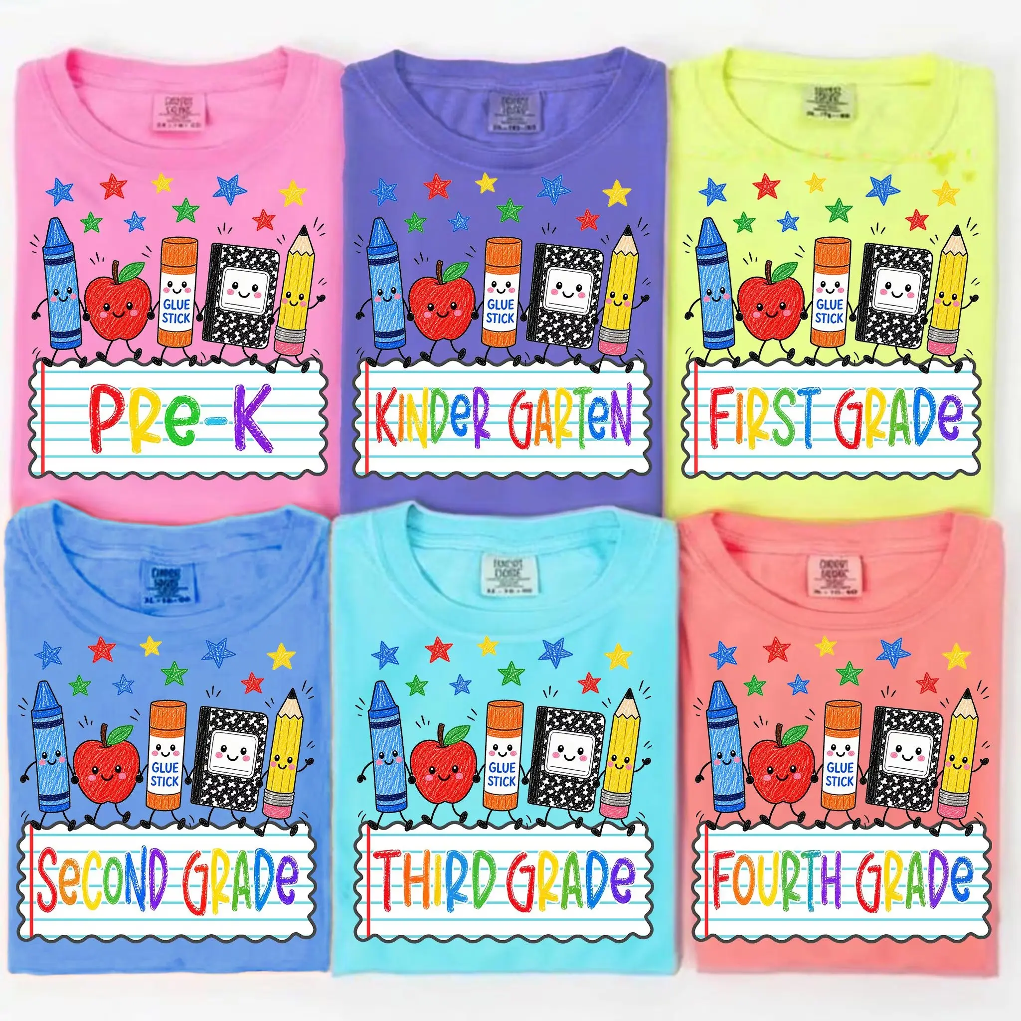 Comfort Colors Preppy Back To School Shirt, Cute School Supplies Tee, 1st Day of School Pre-K Kindergarten First Second Third Fourth Fifth Grade School Boy Girl Colorful Tshirt s4