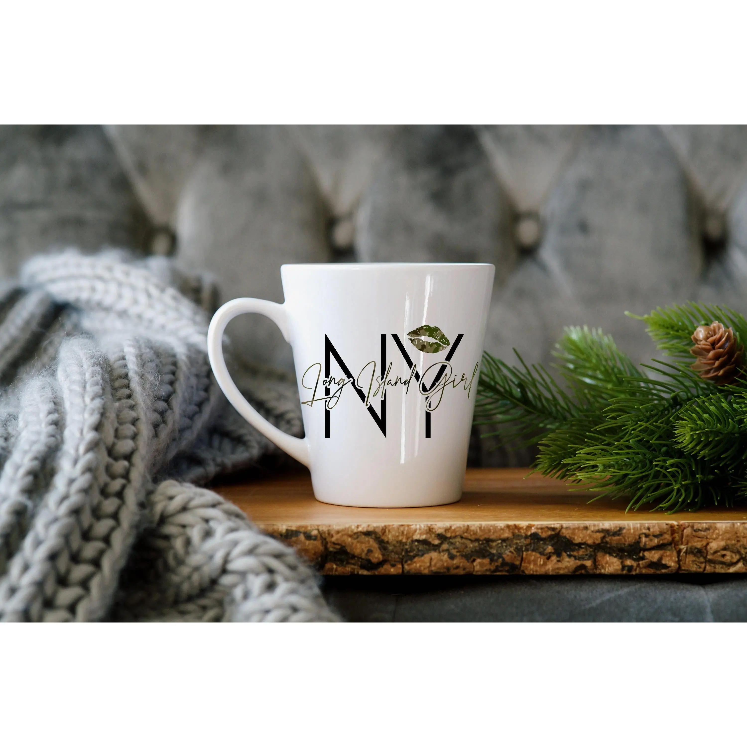 12oz Ceramic Long Island Girl Mug - Lipstick Camo Design, New York-Themed, Dishwasher-Safe, Fused Print Drinkware