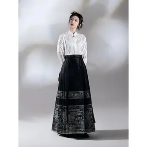 In Stock New Chinese‑Style Song‑Era Hanfu Women’s Adult Black Horse‑Face Skirt Set for Daily Wear, 2024 Autumn Collection