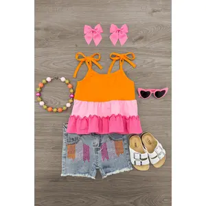 Pink & Orange Denim Short Set