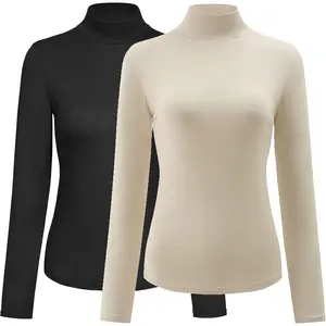Womens Slim Fitted Mock Turtleneck Tops Long Sleeve Lightweight Base Layer Shirts
