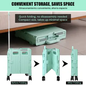 Foldable Rolling Utility Cart with 360° Wheels – Portable, Collapsible Crate with Telescopic Handle and Lid for Travel, Grocery Office Use