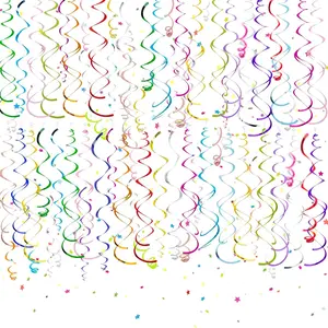 36Pcs Colorful Hanging Swirl Party Decorations Hanging Decor from Ceiling Foil Plastic Birthday Streamers Decorations for Party Anniversary Wedding Graduation Celebration (Muticolor)
