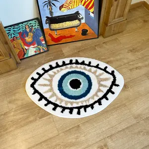 LAKEA White Black Evil Eye Rug Bath Mat Non-Slip Kitchen Mat Absorbent Tufted Kids Bathroom Washable Eye Shaped Shaggy Floor Carpet for Pets