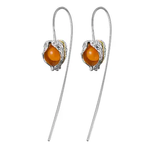 S925 Sterling Silver Wire Earrings With Physalis Fruit 18K gold plated