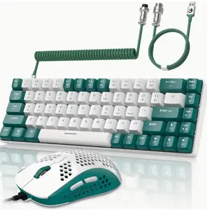 RK-T8PR0 Wired 65% Mechanical Gaming Keyboard And Mouse Combo With RGB LED Backlit Anti-ghosting TKL Mini 68 Key Coiled C To A Cable Tactile Blue Switch For PS4 PS5 Xbox PC Mac Gamer