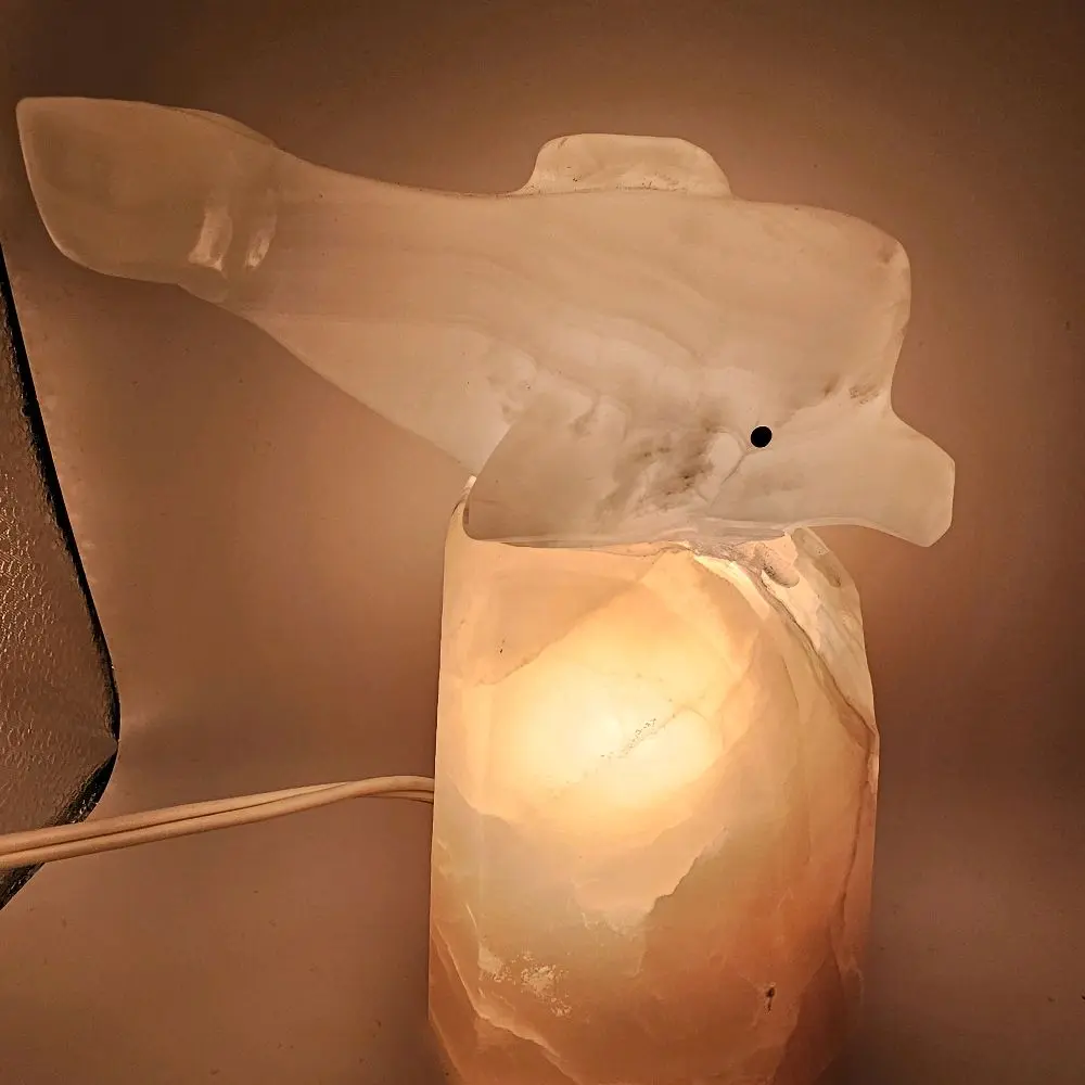 Natural Stone Dolphin Lamp Sculpture - Unique Artwork with Dolphin Design, Satin Home Decor Accent, Elegant Versatile Statue for Ambient Lighting, Collectible for Friend's Room