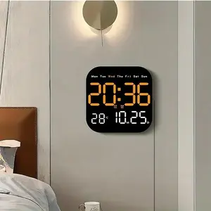 Large Screen LED Digital Wall Clock with Remote Control | Battery Powered Clock with Time Calendar Temperature Display for Living Room Decor