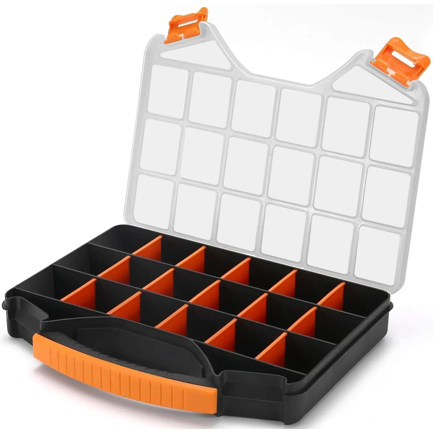 Hardware Storage Box with Dividers - 18 Compartments Small Parts Storage Box with Openable Hinge Lid - Durable Plastic Screw Storage Box for Storing Nuts, Bolts, Screws, Nails, and Small Hardware