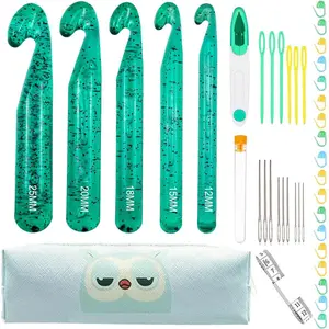 43 Pcs Large Crochet Hooks Set,12mm 15mm 18mm 20mm 25mm Large Crochet Hooks for Chunky Yarn,Plastic Crystal Smooth Big Crochet Needles for Handmade DIY Crochet with Storage Bag