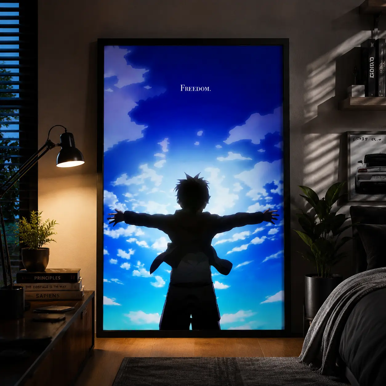 Eren Yeager 'Freedom' Quote Poster - Attack on Titan Bold Anime Energy Wall Art, Artistic Vibe Unique Artwork, Long-lasting Color Motivational Decor, Framed or Unframed for Living Room, Bedroom