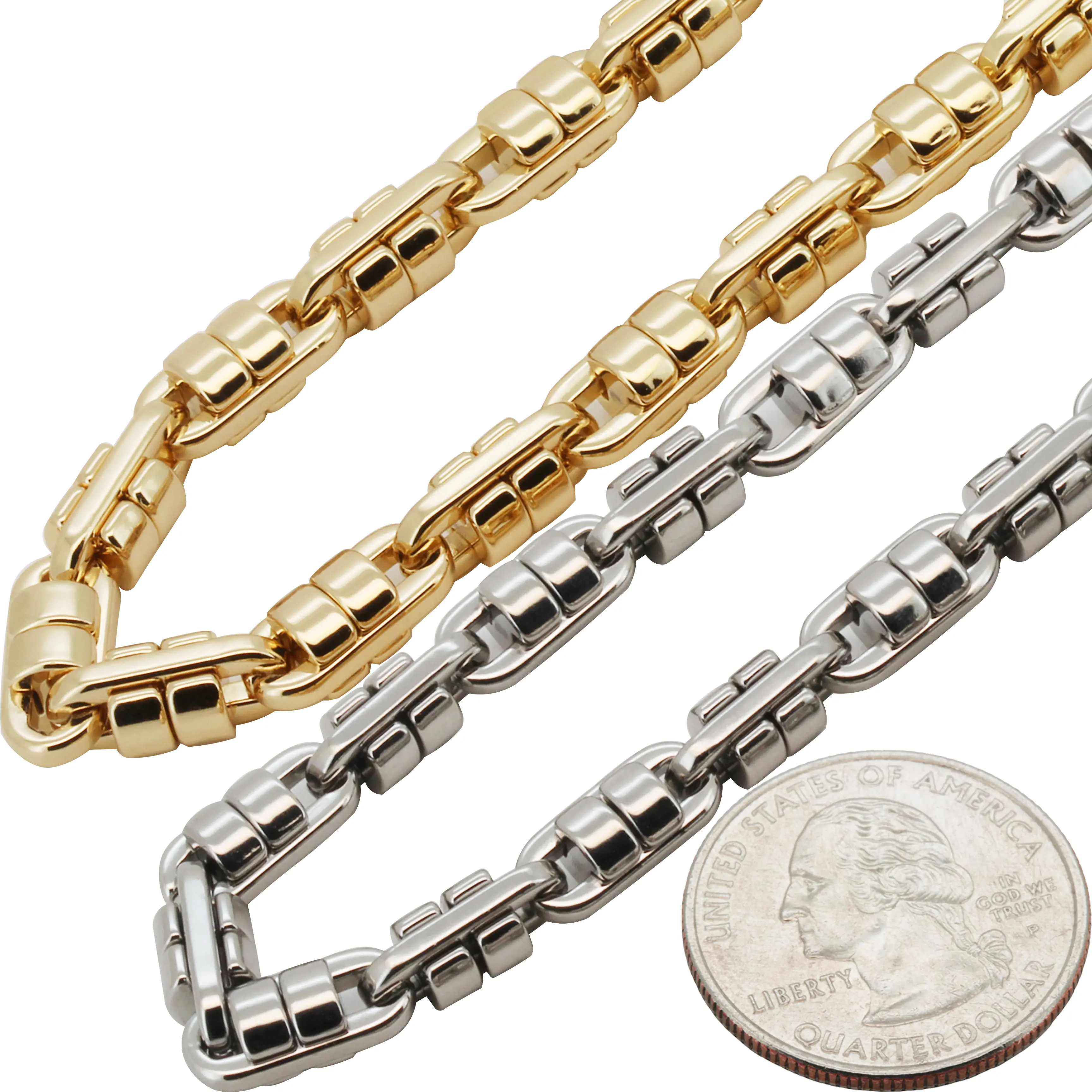 316L Stainless Steel 14k Yellow Gold Plated 6mm Barrel Link Chain Necklace Bracelet 8.5”-20”