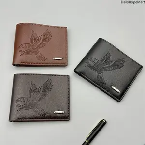 3-Pack Slim Men's Wallets, Eagle Pattern Soft Leather Card & Coin Holder