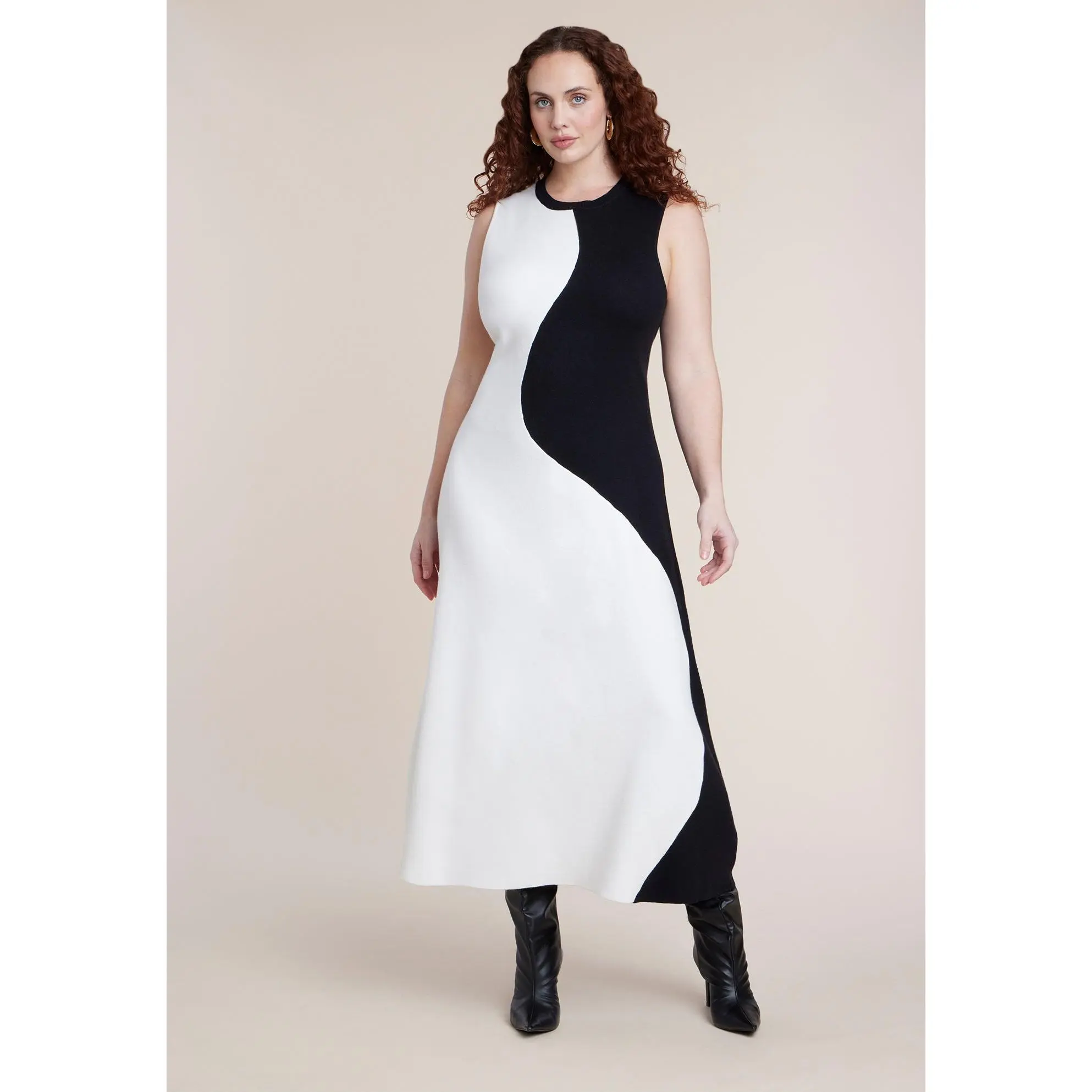 ELOQUII Women's Plus Size Colorblocked Intarsia Knit Maxi Dress