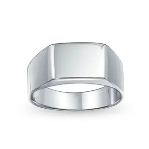 Simple Rectangle Initial Monogram Signet Ring For Men .925 Sterling Silver