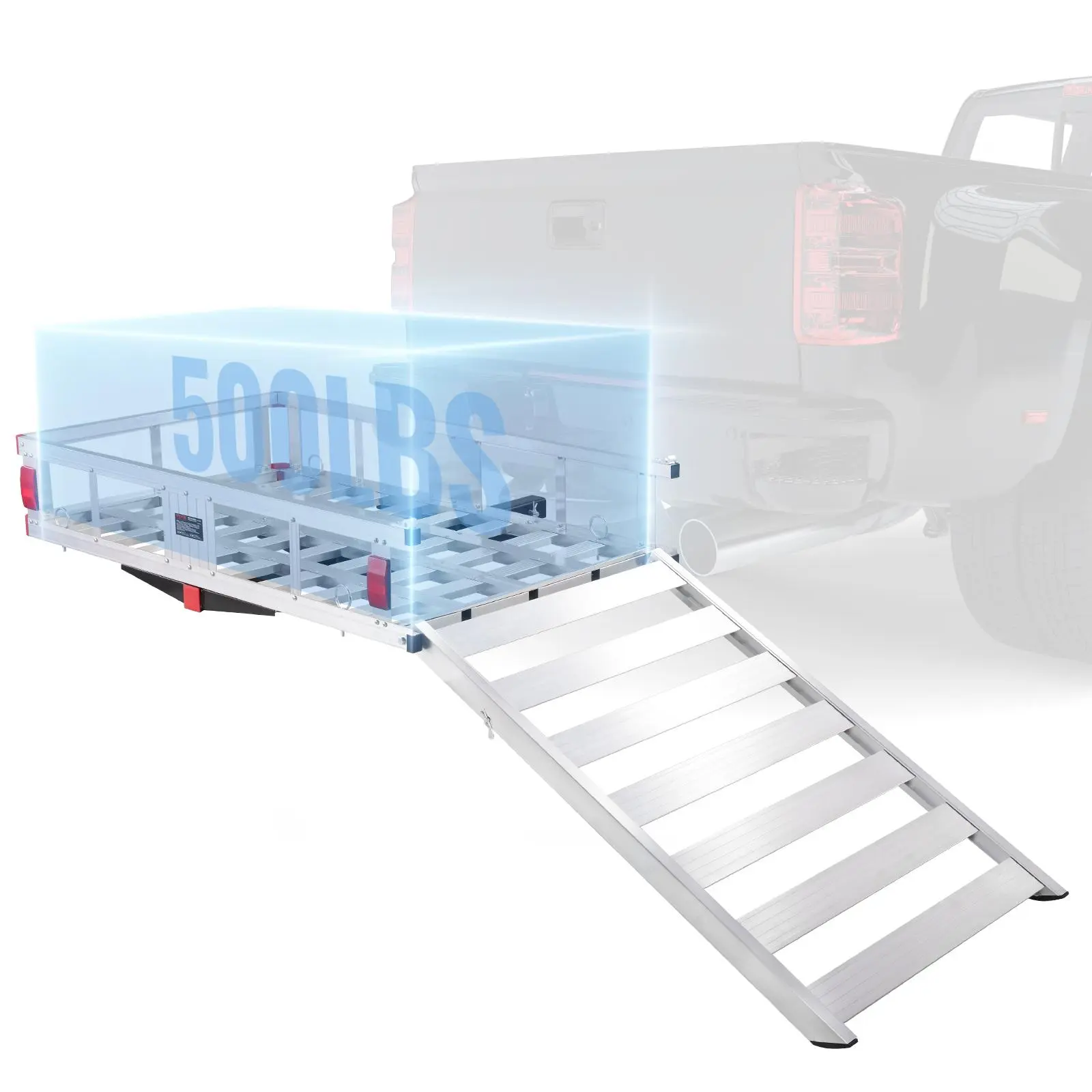 【summerfinds】VEVOR 50 x 29.5 x 8.7 inch Hitch Cargo Carrier, 500lbs Capacity Trailer Hitch Mounted Cargo Basket, Aluminum Luggage Carrier Rack with Folding Ramp, Fits 2" Hitch Receiver for SUV Truck Pickup Camping
