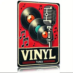 Vintage Vinyl Record and Microphone Wall Art for Home Bar Cafe Garage and Farmhouse Decor