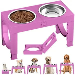 Elevated Dog Bowls Foldable, Raised Pet Bowls w/ 2 Stainless Steel Bowls 1000ml, Adjustable 5 Heights Dog Food and Water Bowls, Elevated Pet Feeder, Dog Feeding Stand for Medium Large Sized Dogs