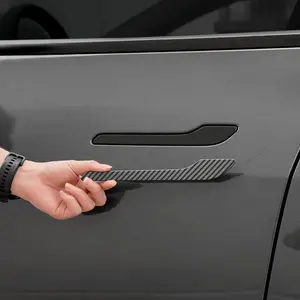 Car Door Handle Decorative Sticker, Car Door Trim Sticker, 4 Counts Car Door Handle Protective Sticker, Double-sided Adhesive Sticker, Car Exterior Accessories for Tesla Model 3/Y