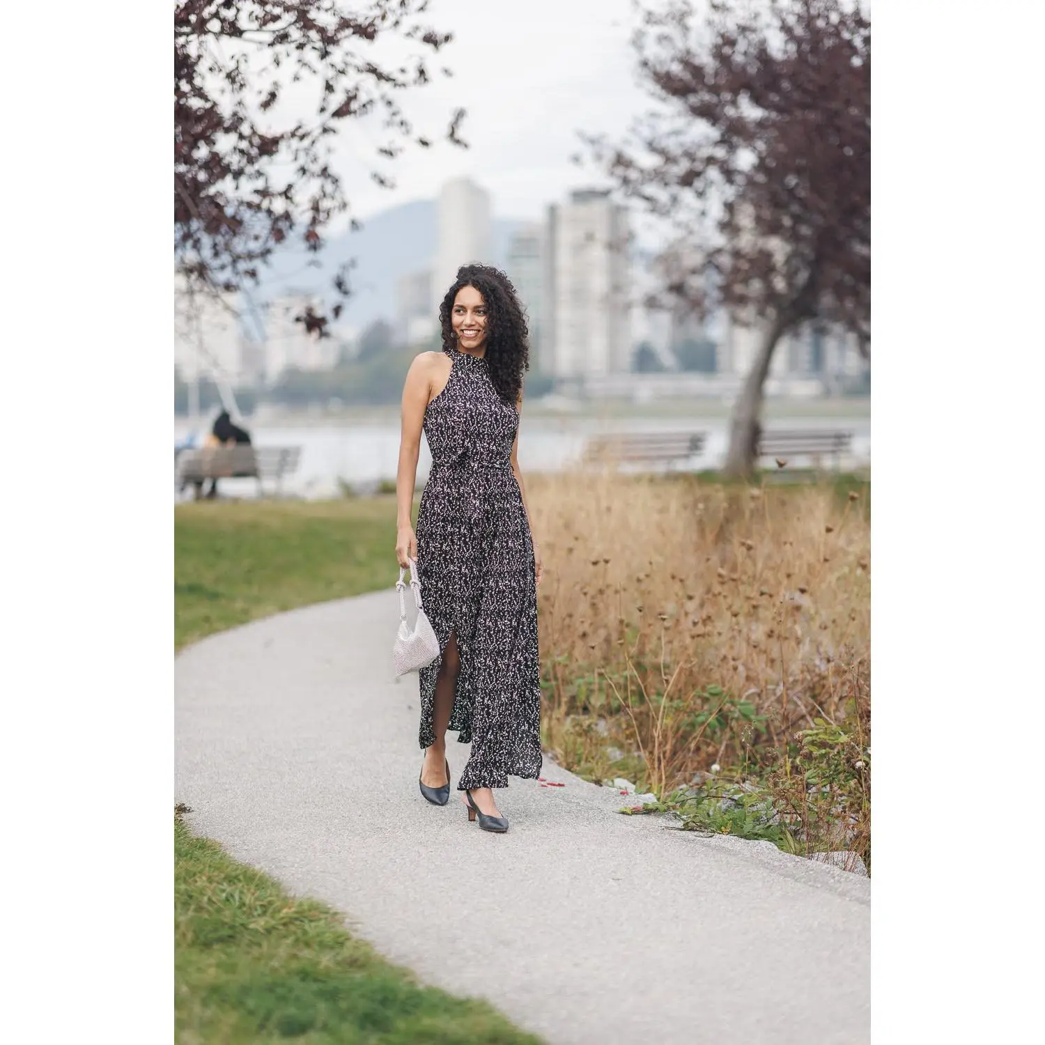 Spotted Print Halter Neck Jumpsuit with Wrap Legs | Flowy Wide Leg Statement Jumpsuit for Women