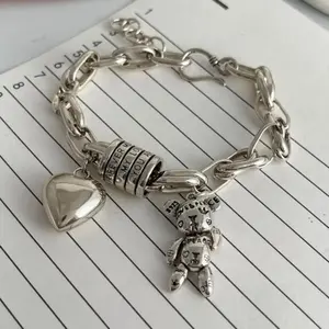 925 Sterling Silver Vintage Heart Bracelet, Handmade Retro Jewelry for Men & Women, Great Birthday Gift