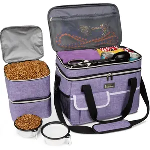 Pet Travel Bag - Aviation - Weekend Pets - Travel Organizer - Suitable for dog and cat handbags, equipped with 2 pet food containers and 2 foldable silicone bowls