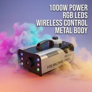 1000W High-Power Fog Machine with Wireless Remote, RGB LED Light Effects, Durable Metal Build & Portable Design for Halloween, Weddings, DJ Shows and Spooky Event Decor