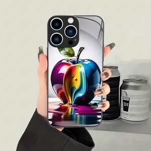 Beautiful Colorful Crystal Apple Pattern Fashion Classic Design Art Glass Phone Case for iPhone 11 12 13 14 15 16 plus Pro Pro Max, Camera Protection, Anti-Fingerprint, Lightweight, Stylish