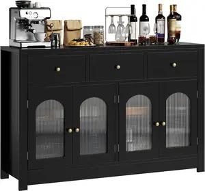 55 Inch Farmhouse Buffet Cabinet, Large Wood Narrow Kitchen Buffet Storage Cabinet for Dining Room Living Room, Coffee Bar Sideboard with 3 Drawers and 4 Doors