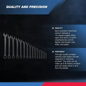 03574A Combination Wrench Set |   16 Piece |   1/4" to 1-1/4" |   Raised Panel Construction