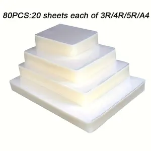 80pcs,Packaging transparent heat laminated plastic paper laminated board. Four specifications: 3R, 4R, 5R, A4, each with 20 sheets.