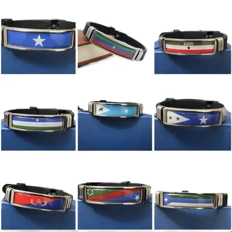 Somali Flags Unisex Adjustable Silicone Steel Bangles Bracelet - Available in Various Flags, Suitable for Any Size Designs Non Tarnish Jewelry Durable Fit