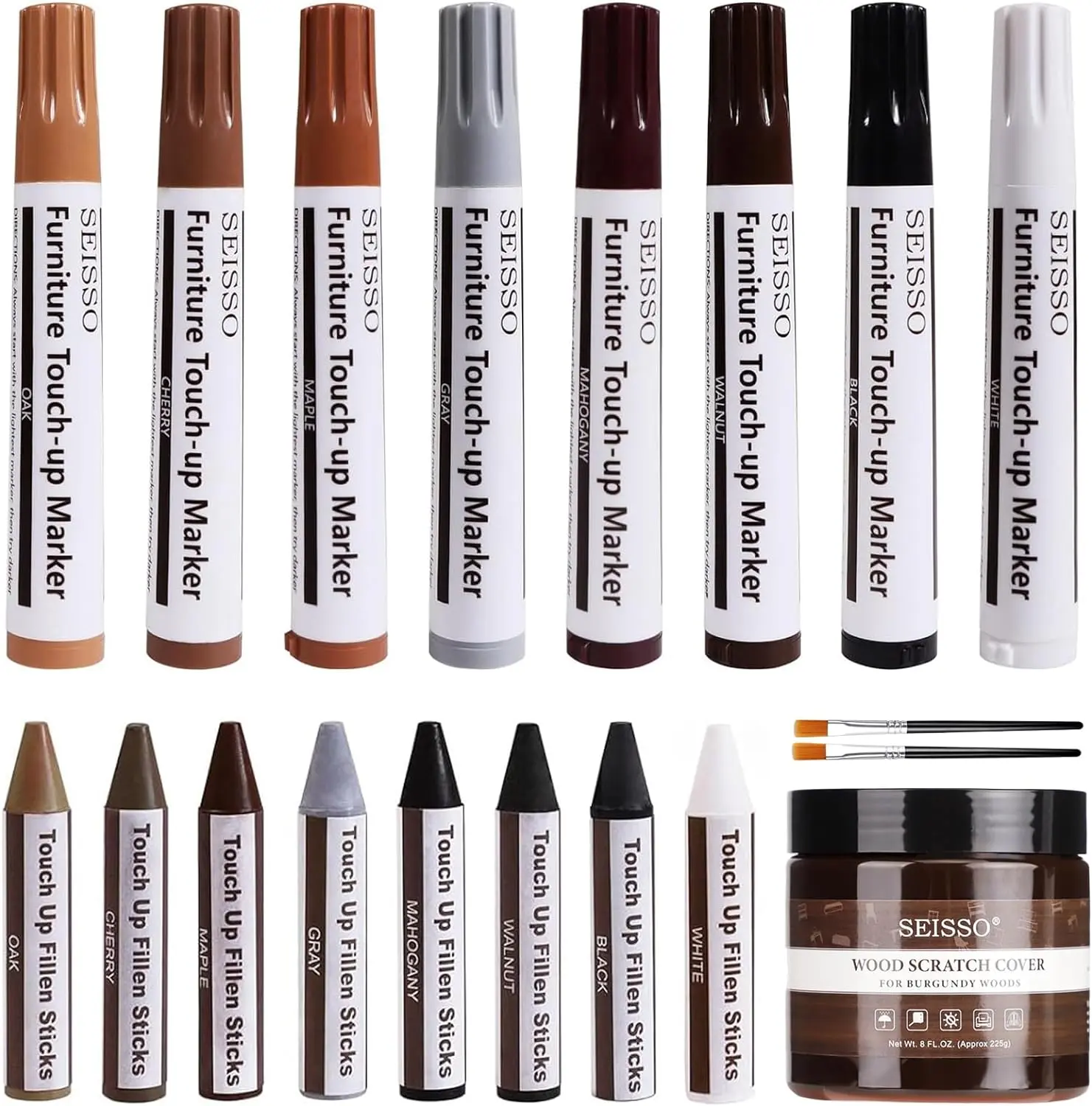 DEWEL Furniture Markers Touch Up, 8 Colors Wood Furniture Repair Markers & Wax Sticks, Upgrade Wood Scratch Repair Kit Restore Scratches, Wood Floor, Hardwood, Table