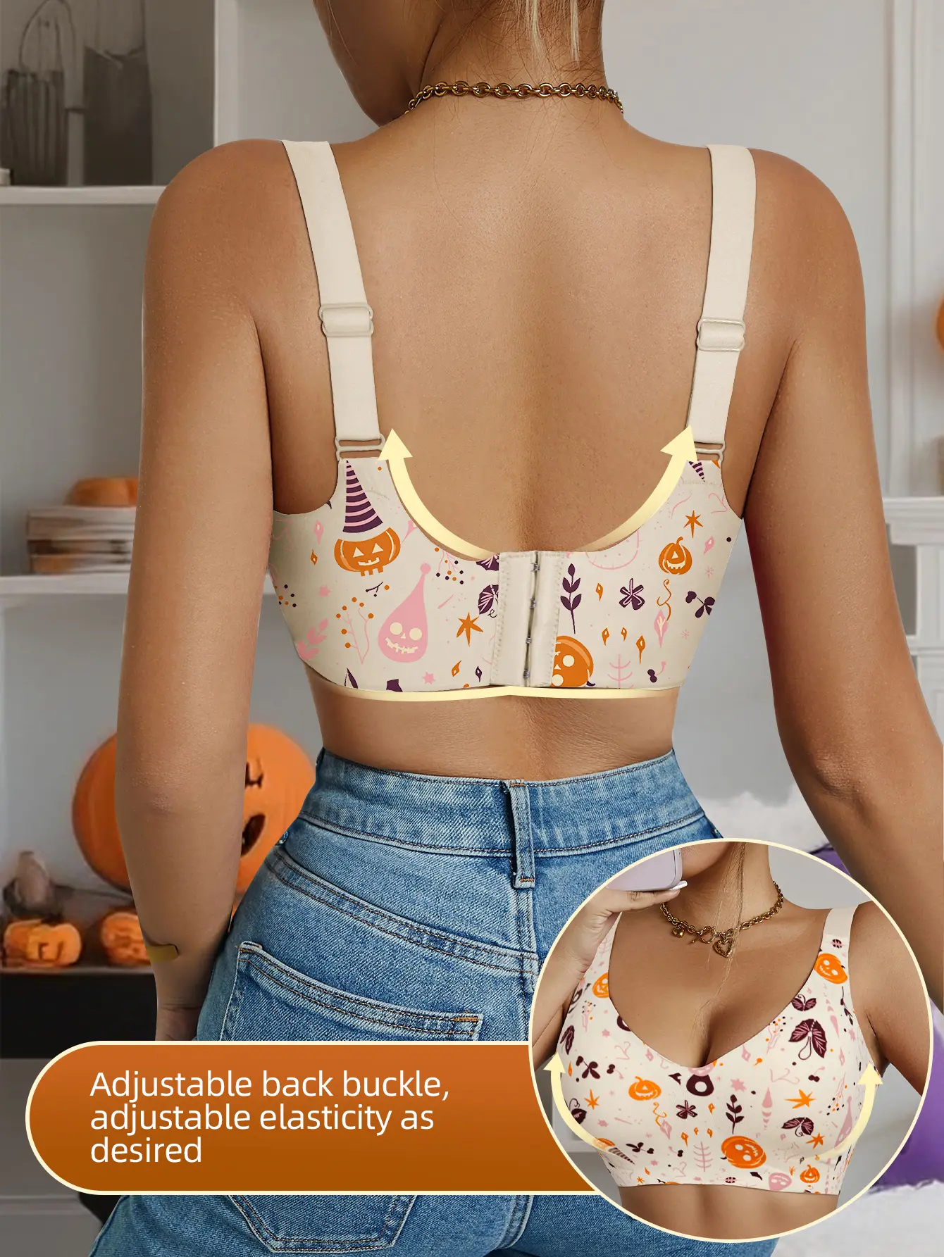 Women's 3-Piece Seamless Push-Up Bra Set - Print, Comfortable Underwear, Ideal for Everyday Wear & Special Occasions, Halloween Gift, Do Not Dry Clean
