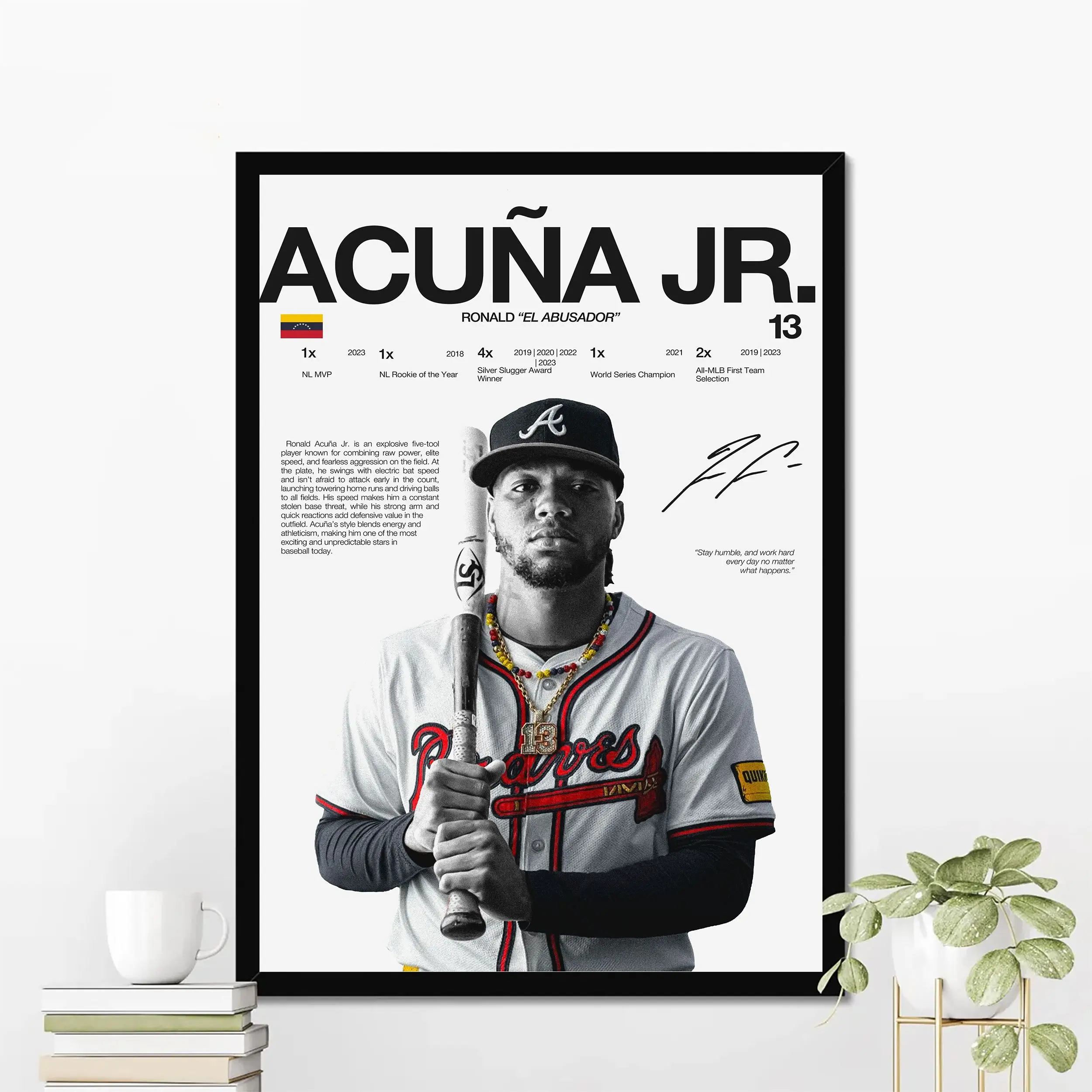 Ronald Acuna Jr. Atlanta Baseball Poster | Hardline Series Wall Art | Aesthetic Game Day Decor | Sports Fan Gift