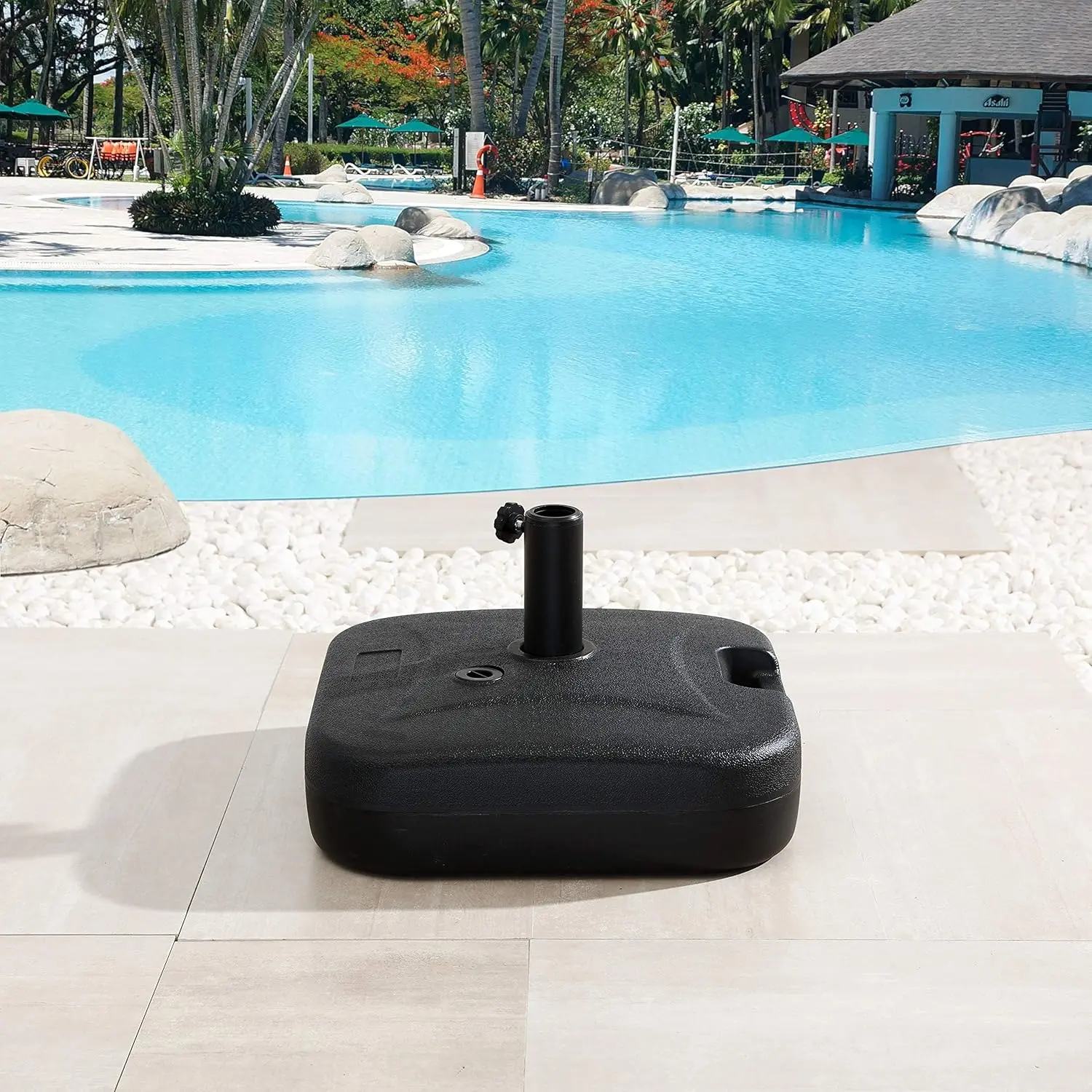 LOKATSE HOME Heavy-Duty Patio Offset Umbrella Base, Outdoor Plastic Water Filled Weighted Stand for Patio Umbrellas