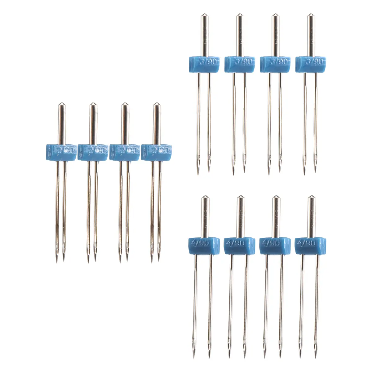 12 Pieces Twin Needles, Double Twin Needles with Plastic Box for Household Sewing Machine, 3 Sizes Mixed 2.0/ 90, 3.0/ 90, 4.0/ 90