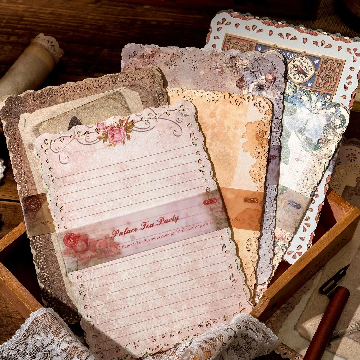 60 Sheets 4.9x6.9 Inch Lace Edged Scrapbook Stationery Paper Assorted Set, Vintage Paper for Letter Writing Scrapbooking Embellishments Planner Bullet Junk Journal Supplies Collage Background