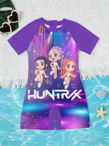 Kpop Demon Hunters Cute Idol One-Piece Swimsuit for Girls, Swim Bodysuit, Summer Beach Playwear, Soft Cartoon Bathing Suit, Perfect for Swimming and Photoshoots