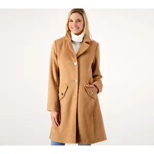 Dennis Basso Button Front Wool Coat with Side Slits