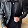 【Black Friday】Men's Regular-Fit Solid-Color PU Leather Jacket with Zippered Pockets, Casual Long-Sleeve Collared Design Outerwear for Everyday Wear Year-Round