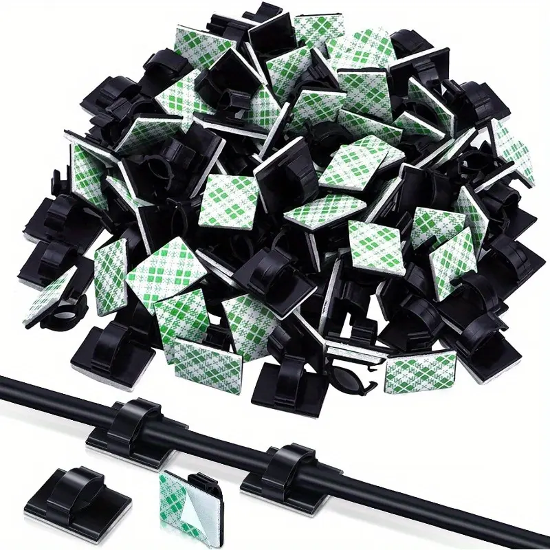 100-Piece Self-Adhesive Cable Clips - Cable Attachments, Charging Cord Organizer for Desk, Home Office Stationery & Computer Desk Organization Accessories