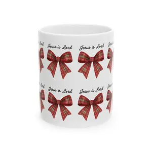 Jesus is Lord Plaid Bow Pattern Christmas Coffee Mug | Ceramic Mug