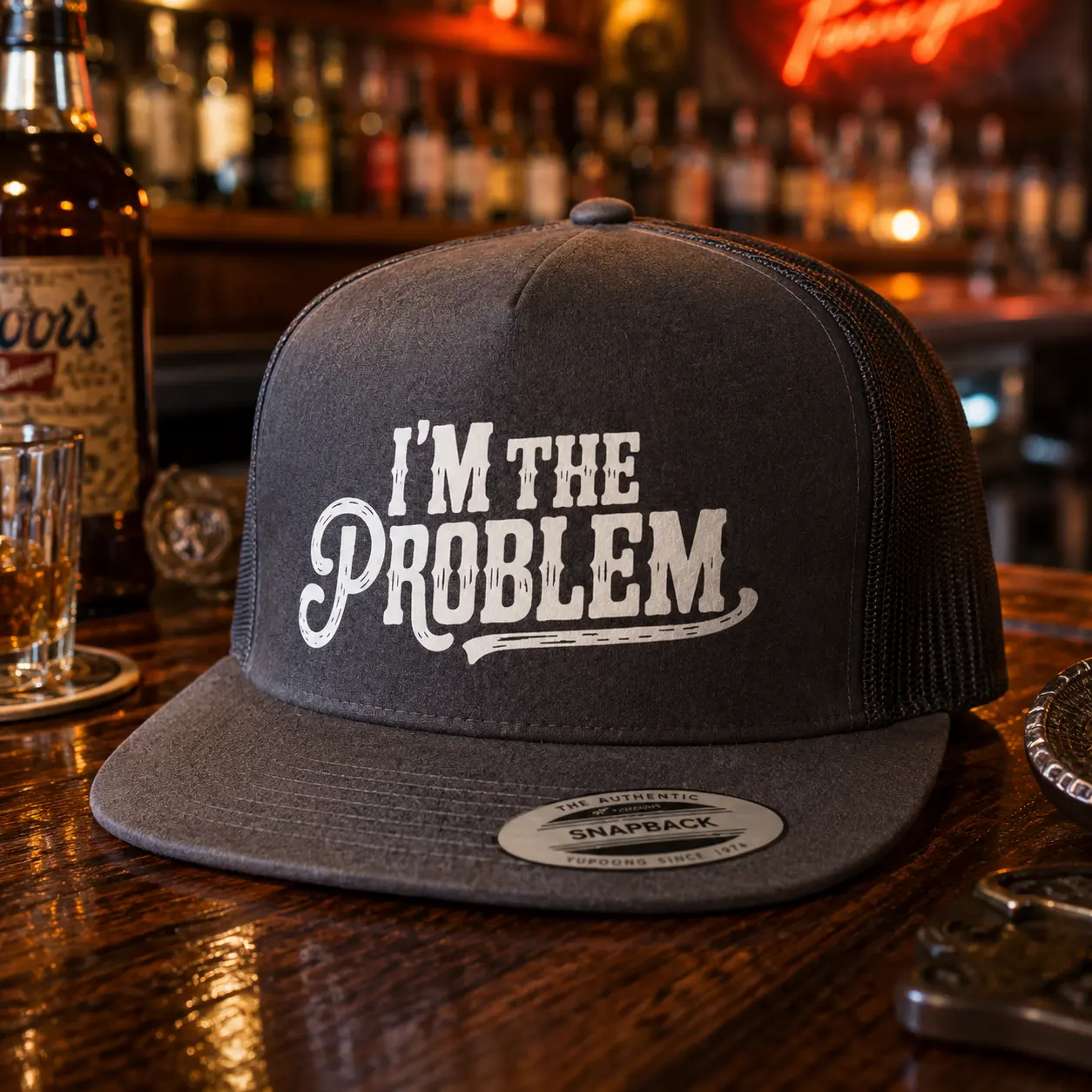 Funny Trucker Hat - "I'm The Problem" Vintage Western Cowboy Style Adjustable Mesh Snapback Baseball Cap for Men, Summer Outdoor Gift for Rodeo, Camping