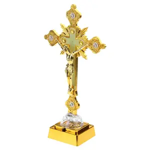 Cross Shaped LED Night Lamp Church Ornament Standing Catholic Crucifix Statue