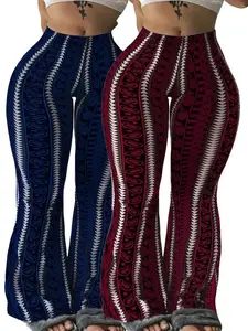 2pcs/Set Plus Size Elastic Waist Boho Stripe Flare Yoga Pants Legging