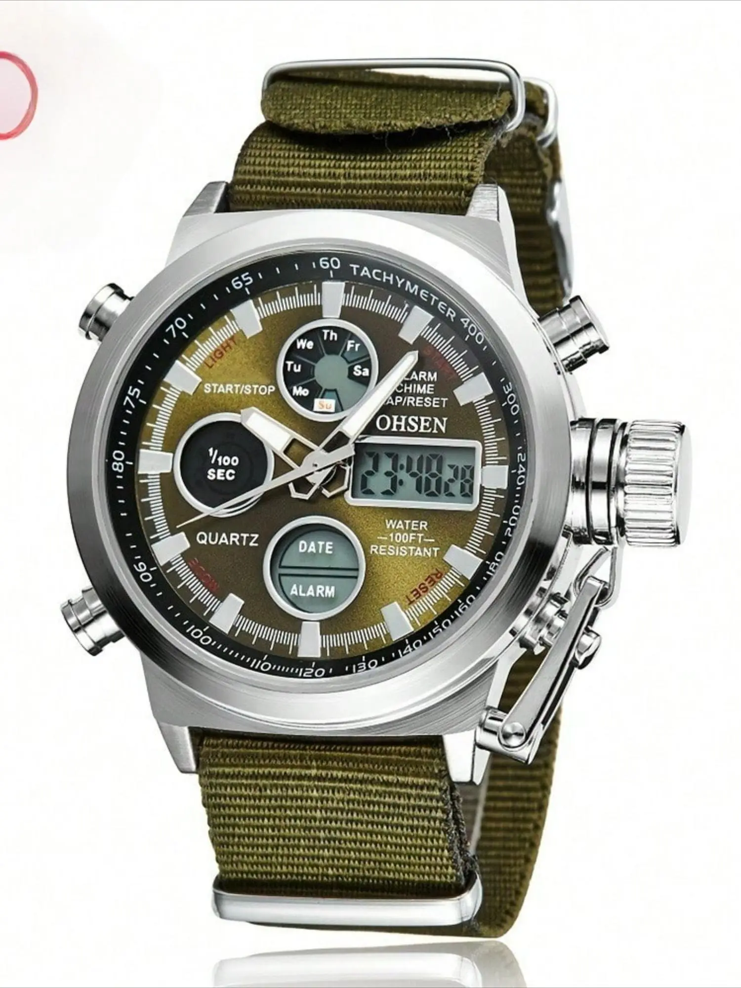 Men's Tactical Dual Time Outdoor Sport Watch, Fashion Analog Digital Quartz Movement Watch with LED Backlight, Stylish and Functional Timepiece for Adventure Seekers, Waterproof Digital Watch