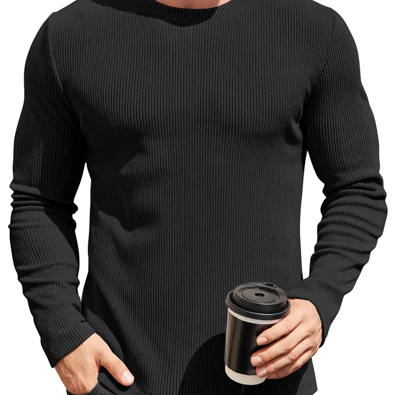 COOFANDY Mens Long Sleeve Shirts Thermal T-Shirt Slim Fit Crewneck Sweater Knitted Pullover Shirt