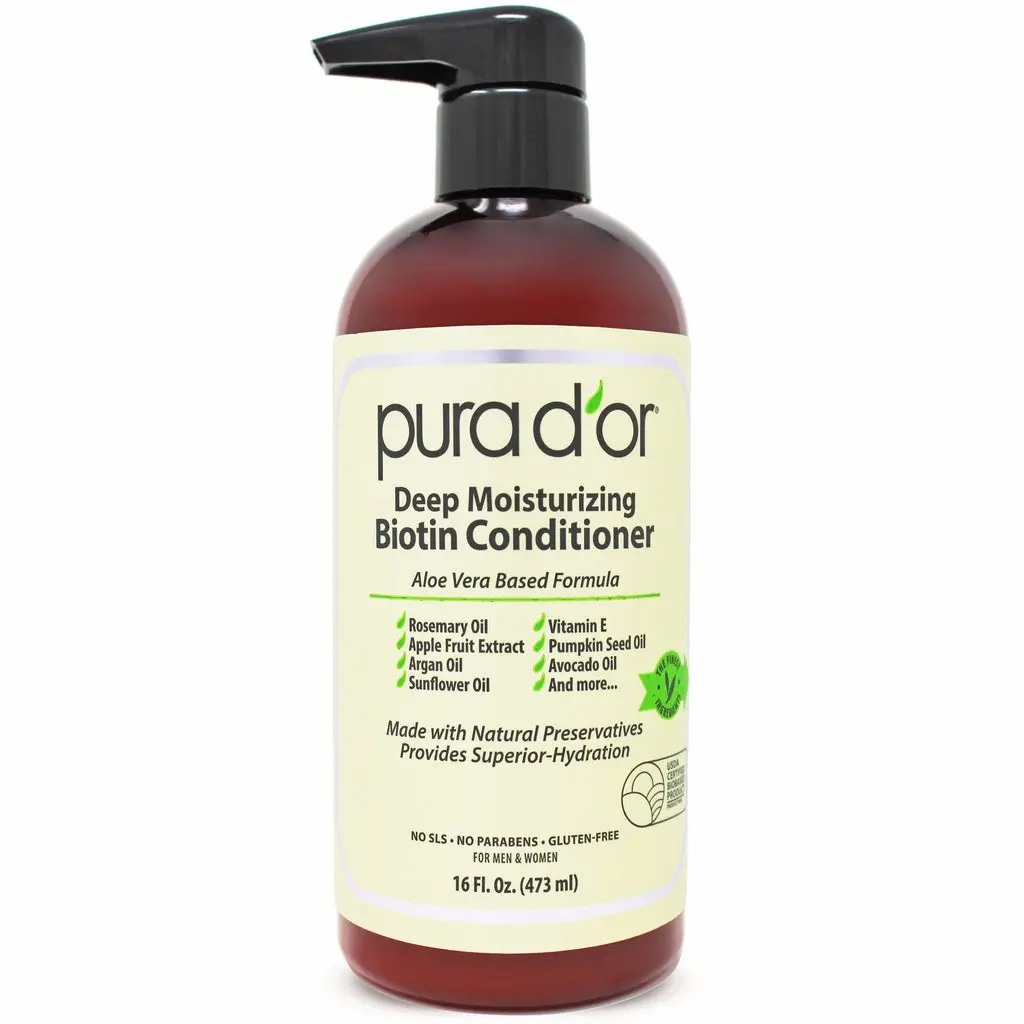 PURA D’OR Deep Moisturizing Biotin Conditioner 16oz (473ml) – Thickening Conditioner for Thinning Hair, Deep Hydration Conditioner with Biotin, Argan Oil, Aloe Vera & Pumpkin Seed Oil