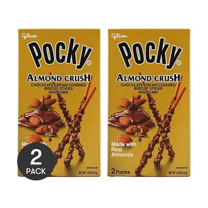GLICO POCKY Almond Chocolate Coated Biscuit Sticks - 2 Pack (41g Each) | Delicious Snack Treat
